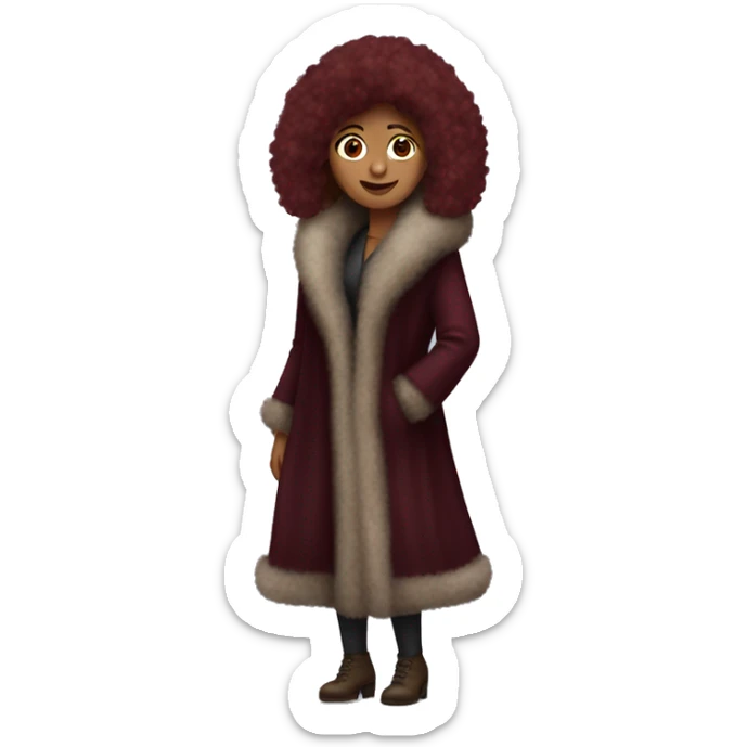Burgundy haired Woman wearing big full length fur coat sticker