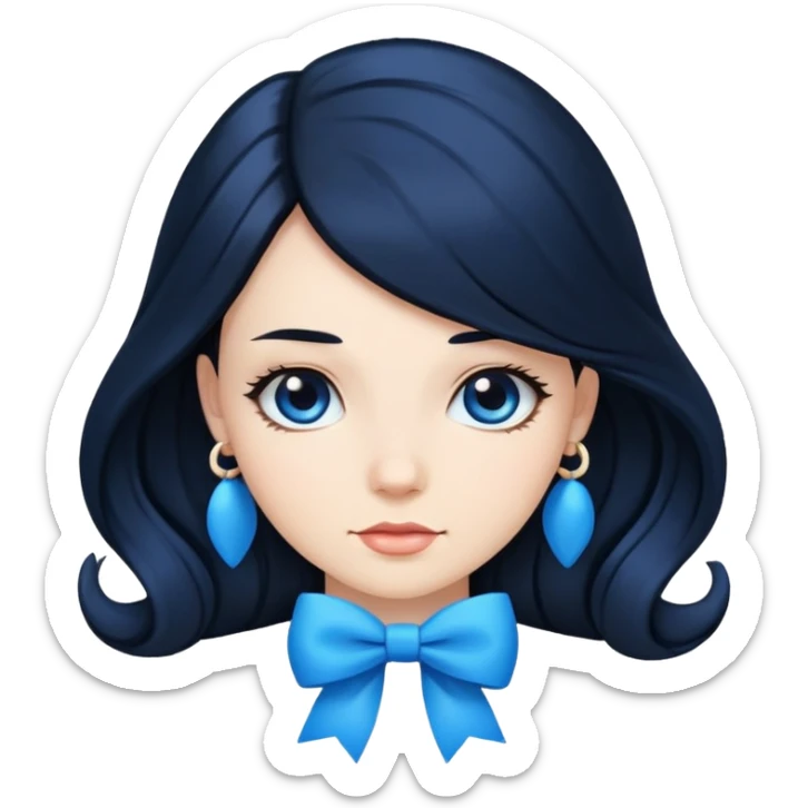 woman with a blue bow on her head and long black hair sticker