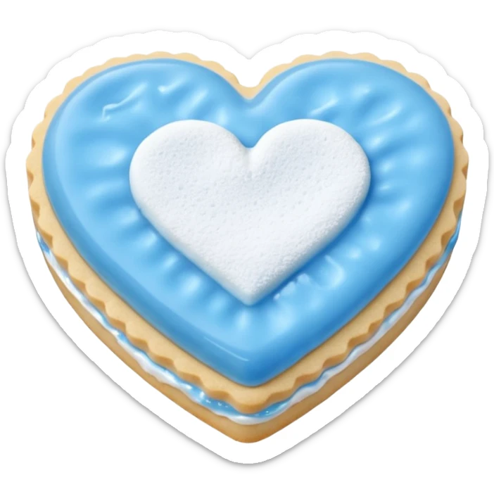 Realistic shortbread cookie in the shape of a heart with Carolina Blue color jelly middle filling and sprinkled powder sugar on top. sticker