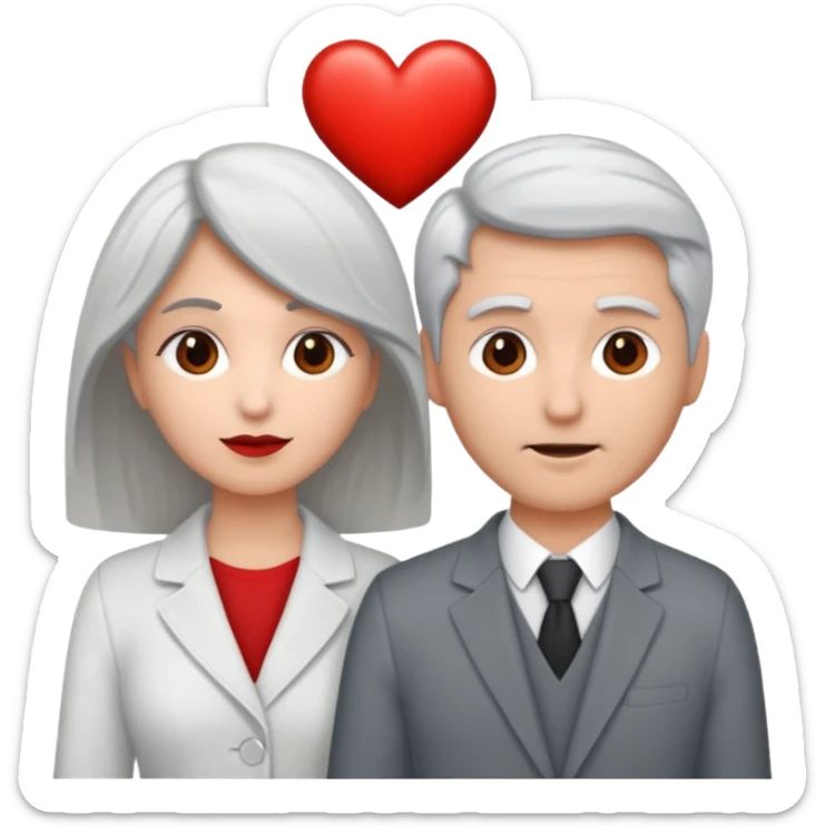 bonjour,
peux-tu générer un émoji d'un couple hétérosexuel, composé d'une femme blanche ayant les cheveux gris clair, accolée à un homme blanc avec les cheveux brun, le tout avec un cœur entre les 2 pour les lier
merci sticker