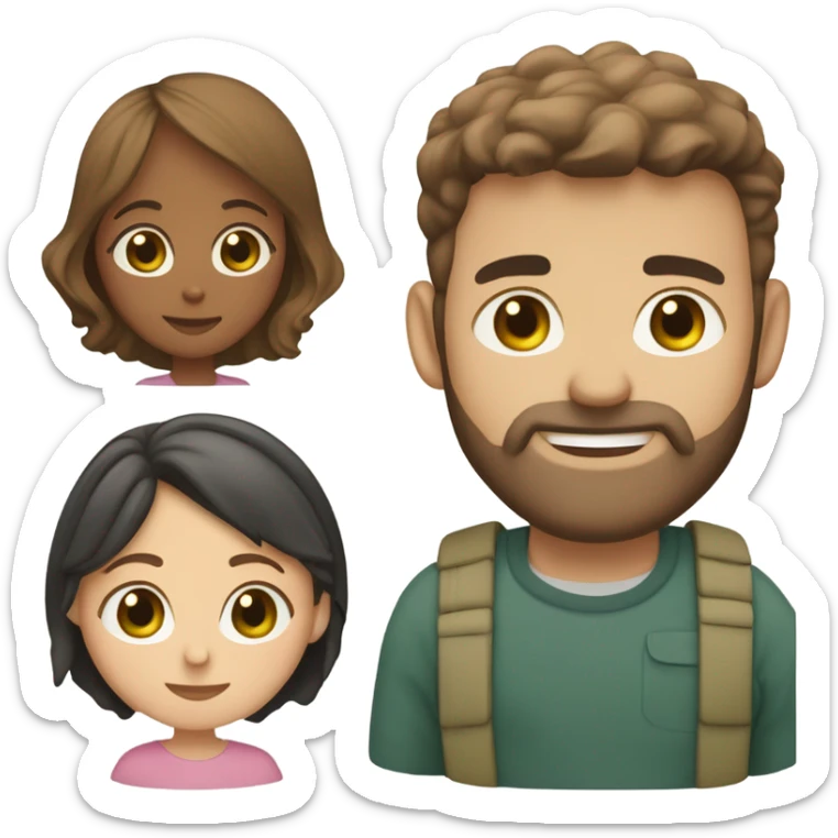 husband with wife (husband is taller, light brown short hair, light brown short full beard, green eyes and olive skin color)(wife has medium length dark brown hair and hazel green eyes with pale skin color) sticker