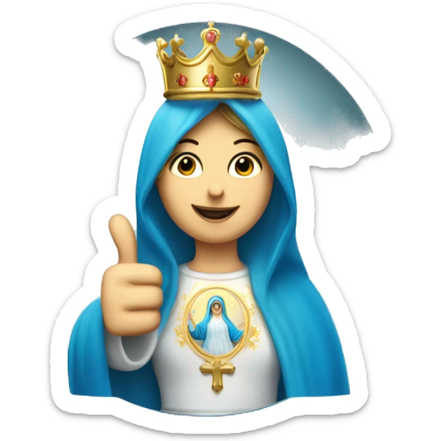 blessed virgin mary thumbs up, with blue veil, with crown, with halo, catholic sticker