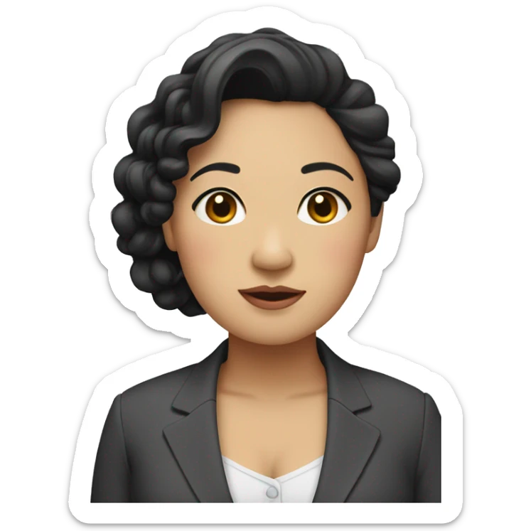 Southeast Asian woman, overweight, wearing a suit, black curly hair sticker