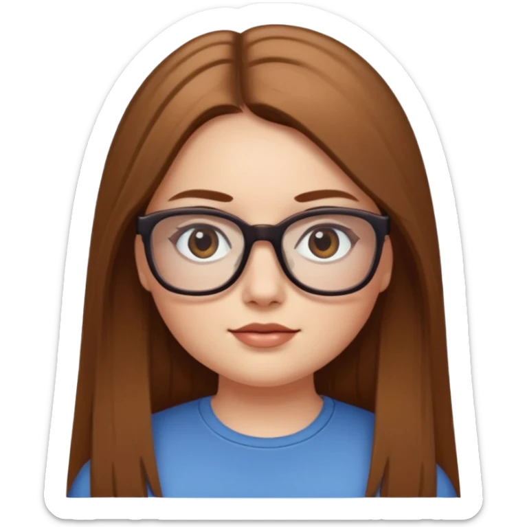 Chica blanca con cabello liso largo café claro, ojos cafe obcuro con lentes cuadrados, gordita sticker