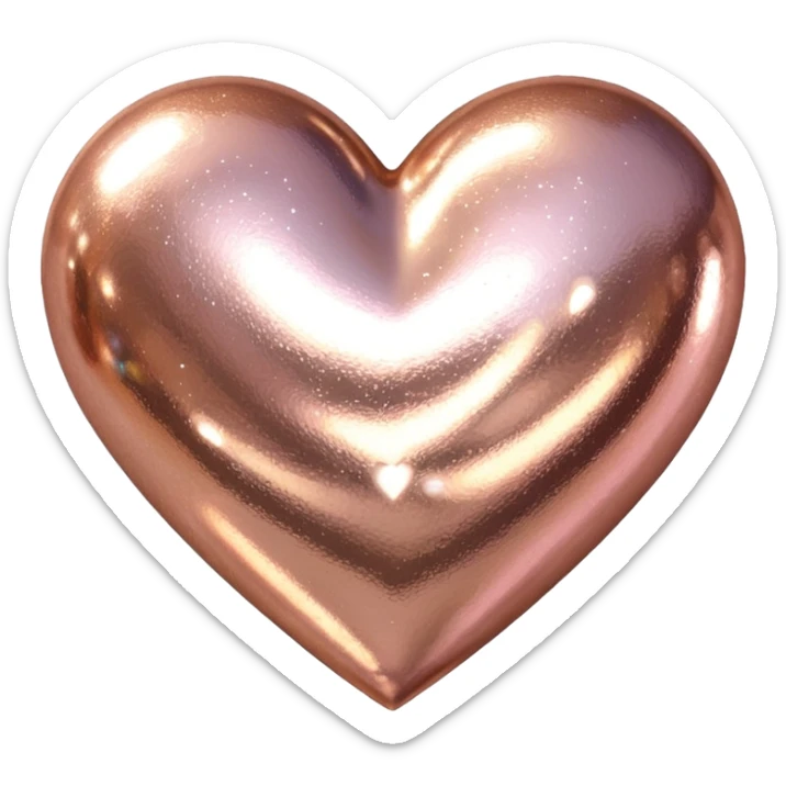 Edit the glittery gold color heart to a glittery rose gold color heart with a subtle gradient and no border. Keep the background transparent. Maintain the glittery texture and subtle gradient effect in rose gold tones sticker