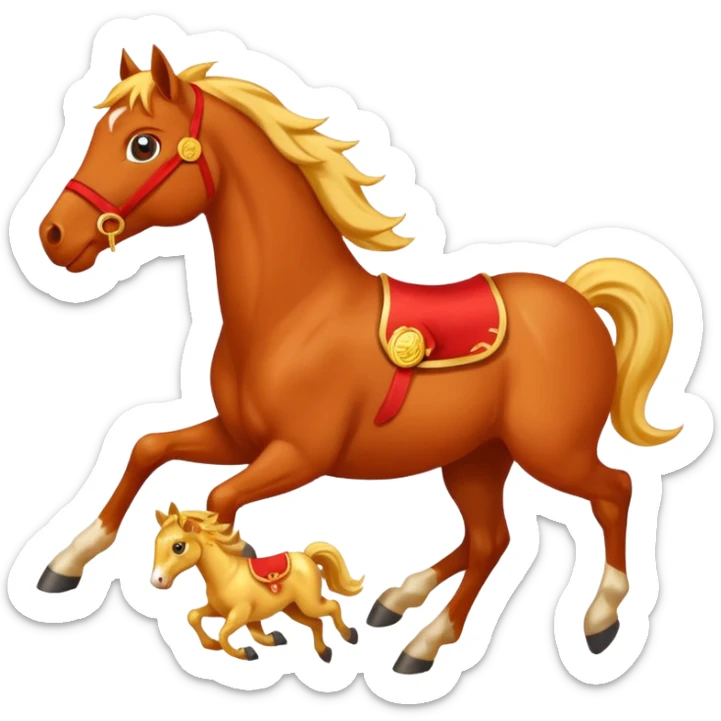 red horse and baby horse agressive running happiness money sticker