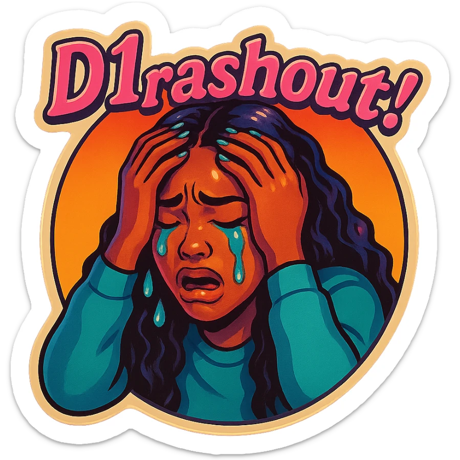 Crying Holding head 
add the wordsD1 Crashout!  in pink  sticker