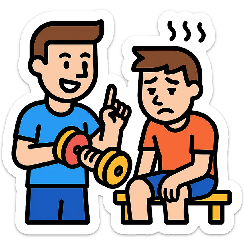 One sportsman encourages the other one, to do a workout and stop being lazy
 sticker