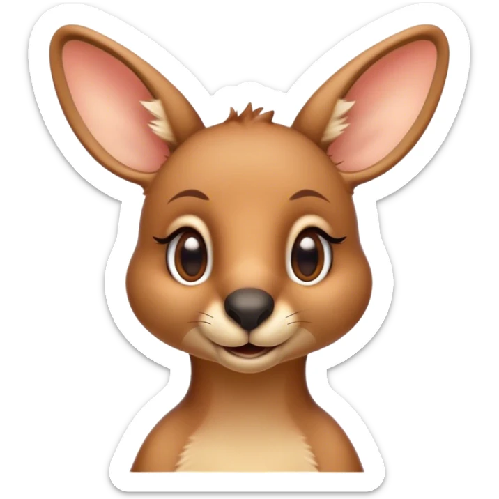 Cinematic Realistic Cute Kangaroo Portrait Emoji, Head tilted playfully and inquisitively, featuring a compact, agile build with soft, warm tawny fur and a characteristically endearing face with bright, curious eyes and perky ears, rendered with lifelike detail and natural highlights, high shine, affectionate and spirited, styled with a touch of outback whimsy, soft glowing outline, capturing the essence of a mischievous yet lovable kangaroo that seems poised to hop playfully into your arms! sticker