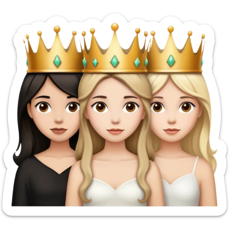 3 girls with crowns. One has brown hair. One has blonde hair and one has black hair sticker