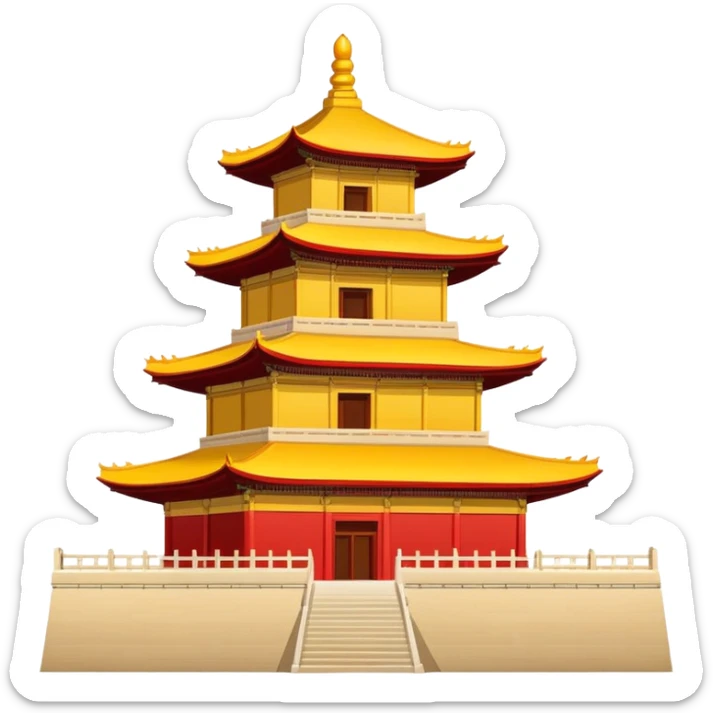 Giant Wild Goose Pagoda Xi'an, simplified emoji style with bold outlines and bright colors, cartoon style tall ancient Buddhist pagoda sticker