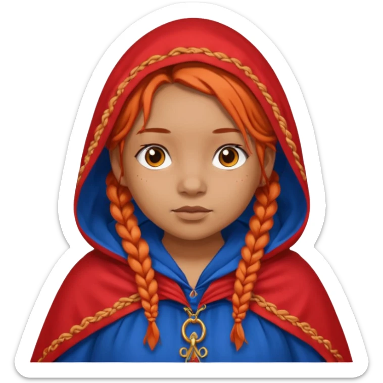 red orange braids hair girl, tan skin, fat, wear blue cloak sticker