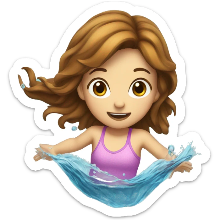 girl fish with brown hair jumping out of water sticker