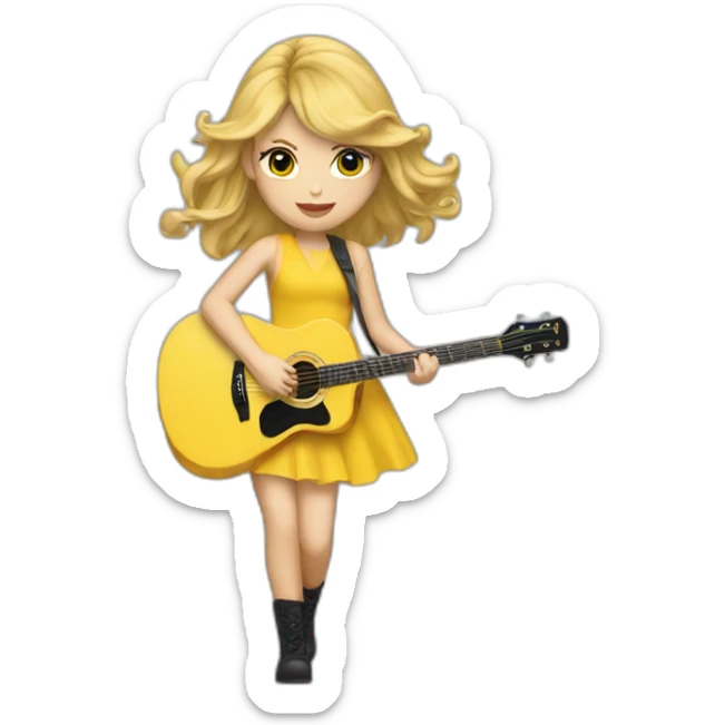 Taylor swift with a yellow dress and hair in the wind playing guitar sticker