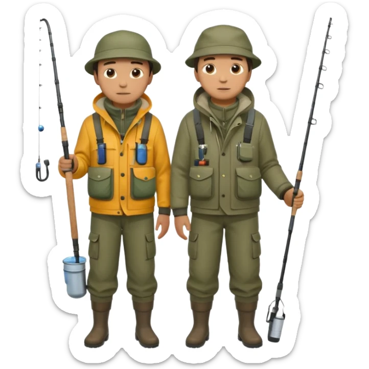 Father and son in fishing gear are cold full body sticker