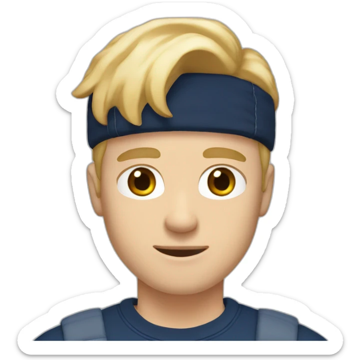 26 year old white British male with blonde hair wearing a navy blue t-shirt, blue jeans and white sneakers sticker