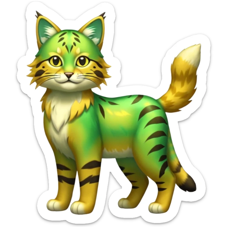 Iridescent Green and Yellow Electrike-Sprigatito-Bobcat-Amaura-Aurorus-Shiny-glorp-cat-fusion (full body) sticker