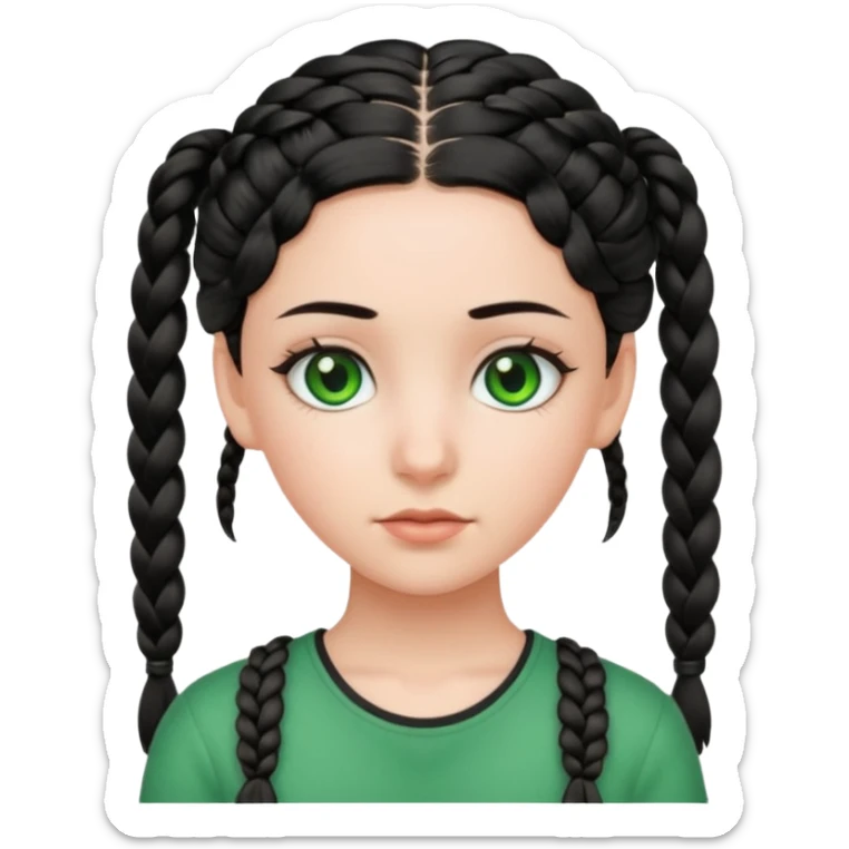 teenage girl with green eyes and black hair, braided hairstyle sticker