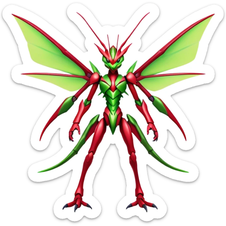 Colorful Cool Edgy Shiny Futuristic Ethereal Legendary Scizor-Scyther-Digimon-hybrid full body sticker