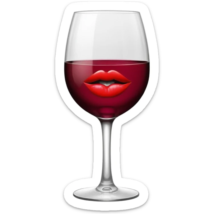 wine glass half full of red wine with a lipstick kiss print on the rim sticker