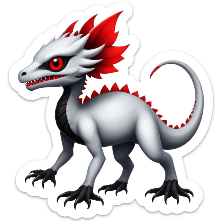 a translucent white with black belly and red eyes exotic edgy vernid-fionbri-creature full body sticker