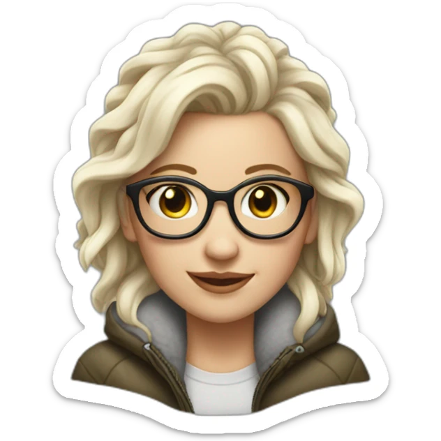 white Girl with ear piercings and smile,fleece jacket and glasses on her head sticker