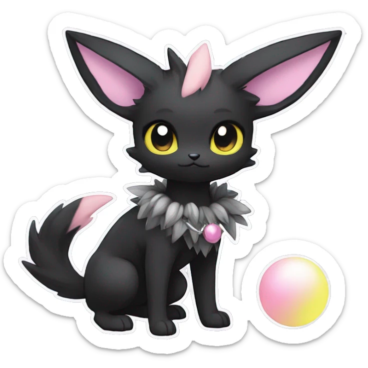 Dark Black Punk Kawaii Eeveelution-Cute-Pokémon-fusion with a cute pastel collar full body sticker