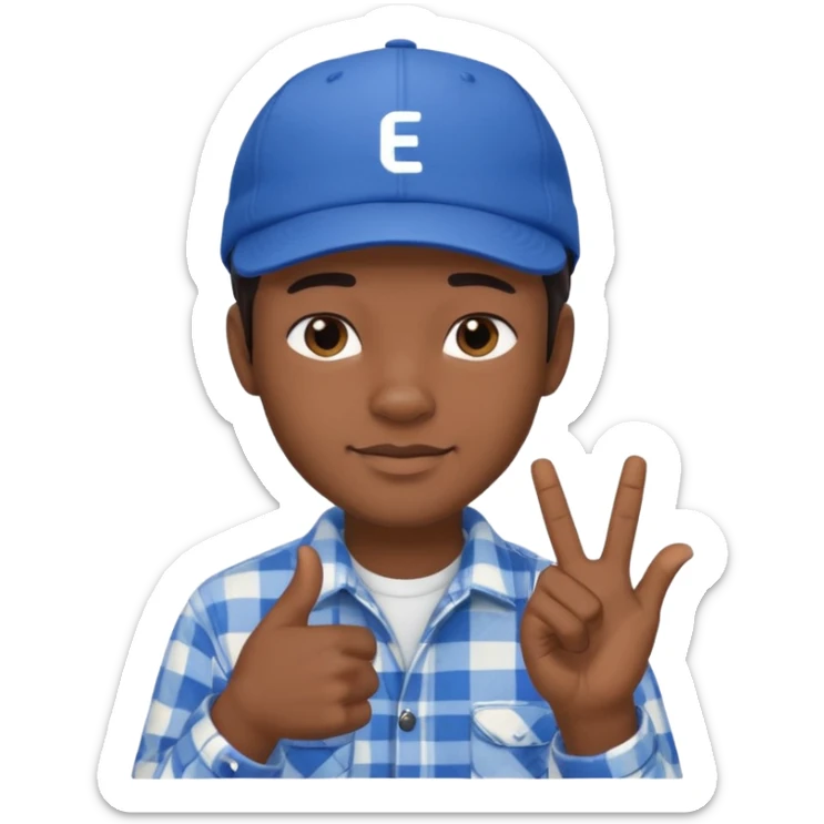 Emoji of a young man with dark hair, wearing a blue cap and a white flannel shirt, the young man is making a "like" gesture with his right hand sticker