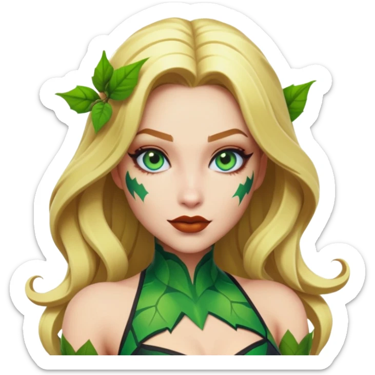 poison ivy fortnite skin with blonde hair, blue eyes and green lips  sticker