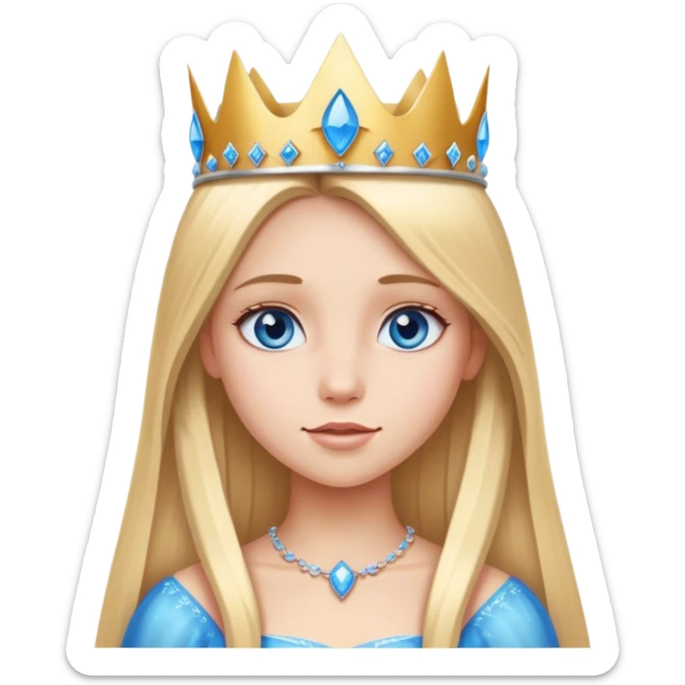 Straight long blonde hair and blue eyes girl and princess crown sticker