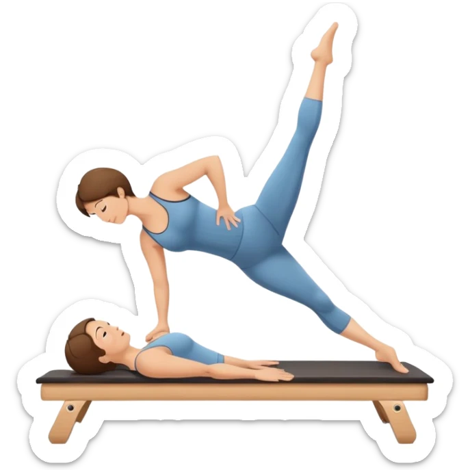 Pretty, sexy, mature, slightly curvy white Woman with short brown hair doing Pilates exercises  sticker