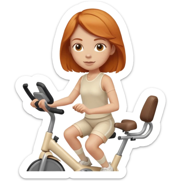 Ginger girl shoulder length haircut riding stationary bike cream outfit sticker