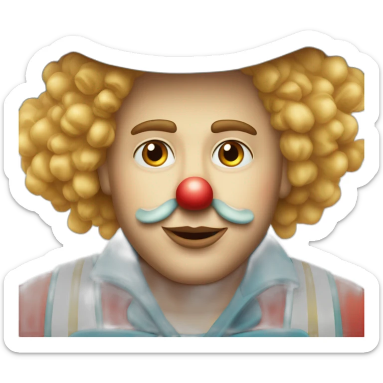 un clown au nez rouge avec des long cheveux blond bouclés et un haut chapeau  sticker