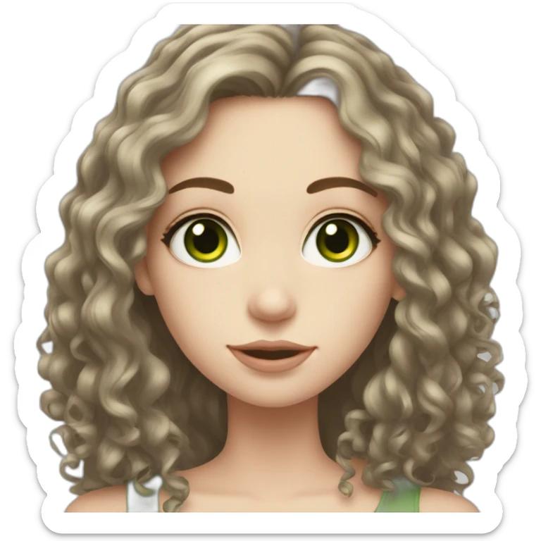 Brunette girl, long curly hair, green eyes, pale skin sticker