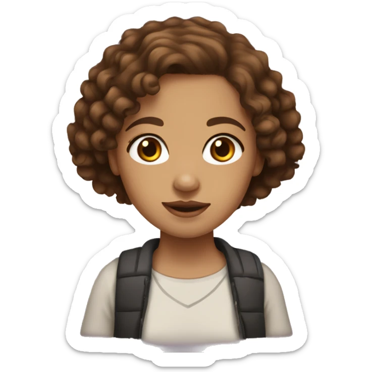 girl with light skin brown eyes and dark brown curly hair with beagle  sticker