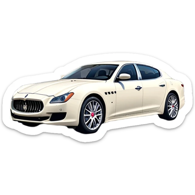 Maserati Quattroporte (2022) – cinematic-realistic Maserati Quattroporte emoji, its striking Italian design turning heads as it effortlessly maneuvers through the streets of Milan. The engine roars with Italian flair, echoing the car's racing heritage while enveloping the driver in an atmosphere of true luxury. sticker