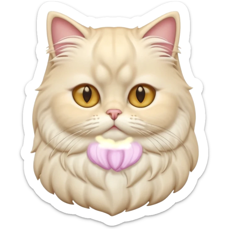 A 3D cartoon Persian cat with soft cream-white long fur, round face, golden eyes, gentle expression, cinematic Memoji-style lighting. sticker