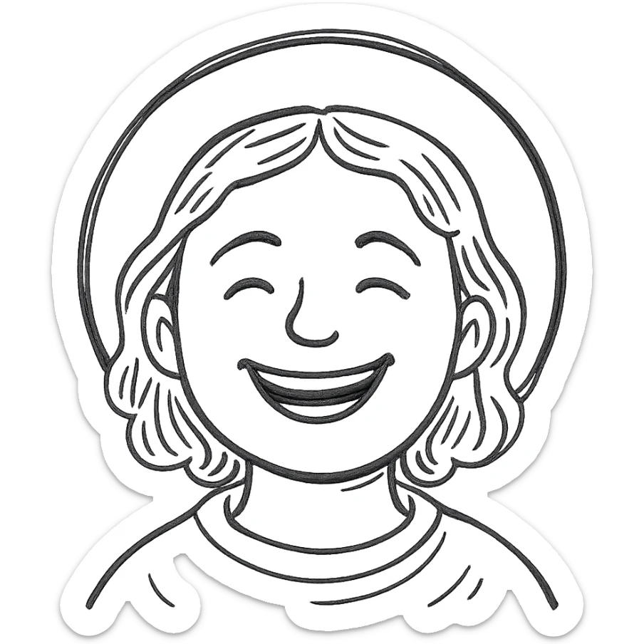 A wide face, radiant with joy, like the younger saint in a fresco sticker