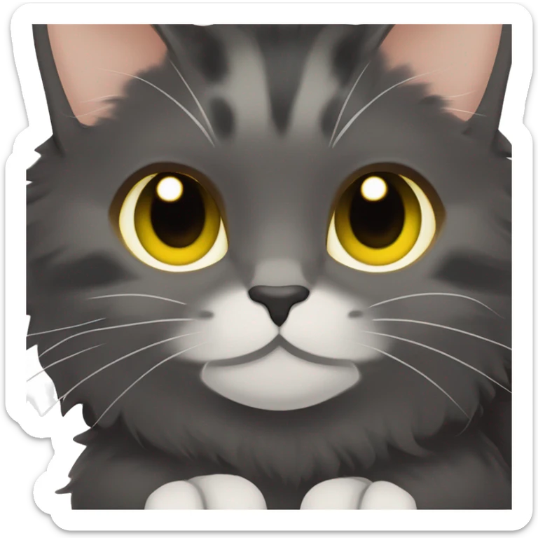 dark gray tortoiseshell cat with yellow eyes, cat sitting on the hands of a girl with brown hair and green eyes sticker