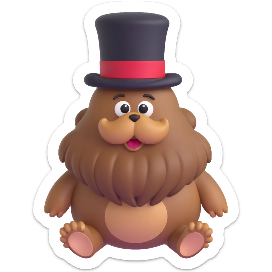 a playful and cartoonish piece of poo with a top hat on its head and long brown hair sticker