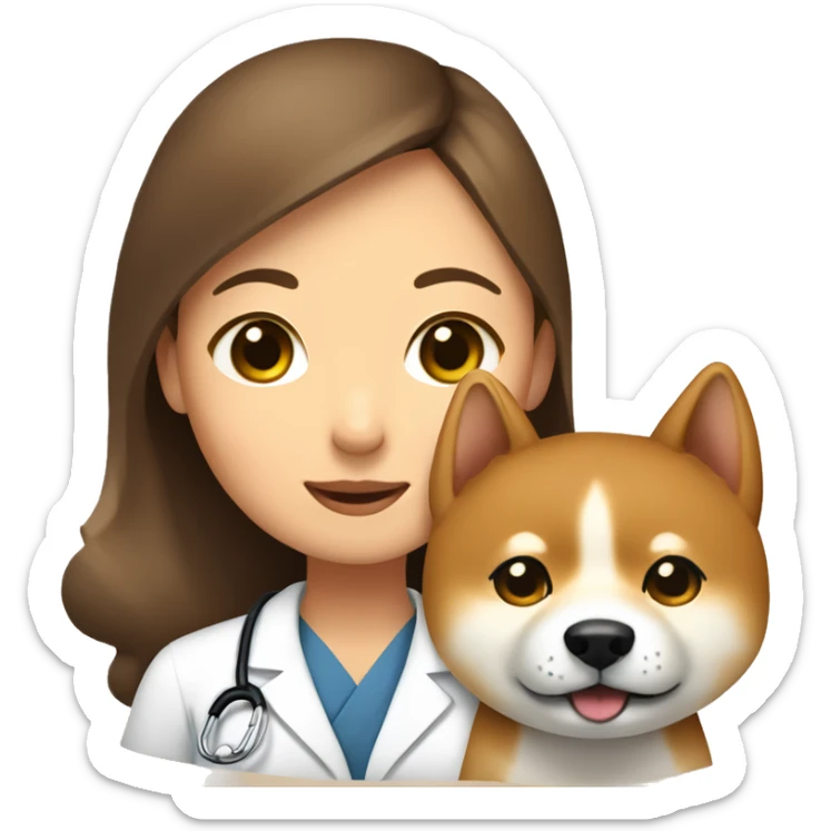 Shiba - inu cuddles pediatrician woman with medium long  brown hair  sticker