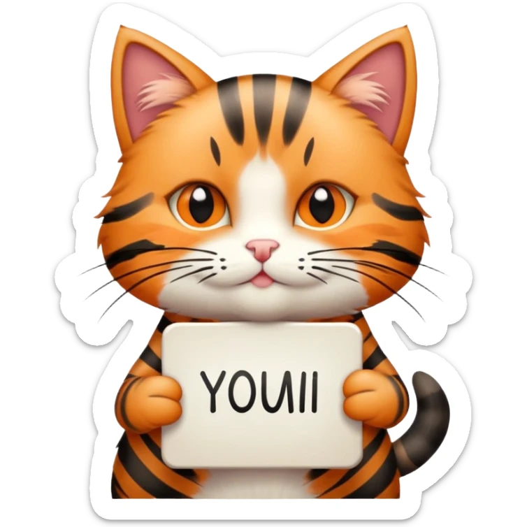 A tabby Cat holding sign that says (Yumi loves you Mother) sticker