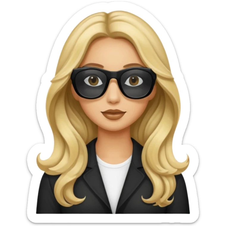 an olive tan woman with long, wavy blonde hair wearing skinny black rectangular sunglasses sticker