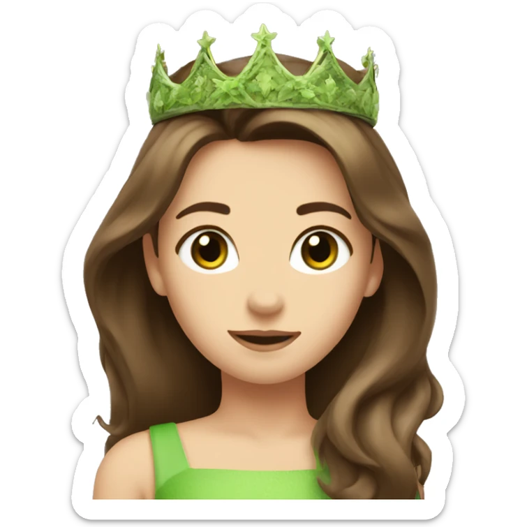 beautiful princess with grass green eyes and shoulder length straight brown hair wearing a crown sticker