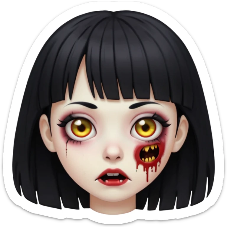 garota zombie com cabelo preto de franja e olhos puxados gótica emoji generator sticker