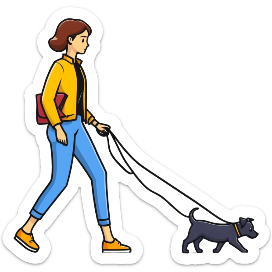 Woman walking a man on a leash with the man on all fours like a dog sticker