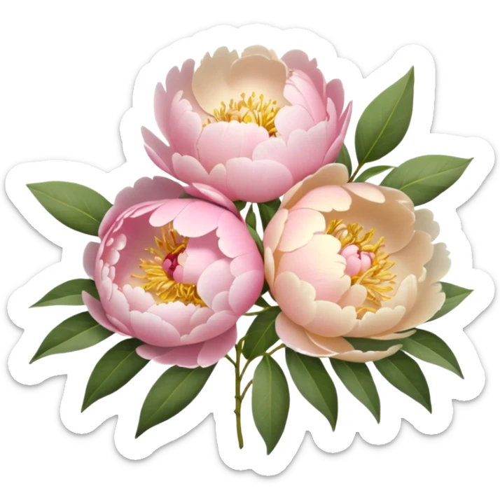 bouquet of peonies in soft pink, beige and yellow pastel colors sticker