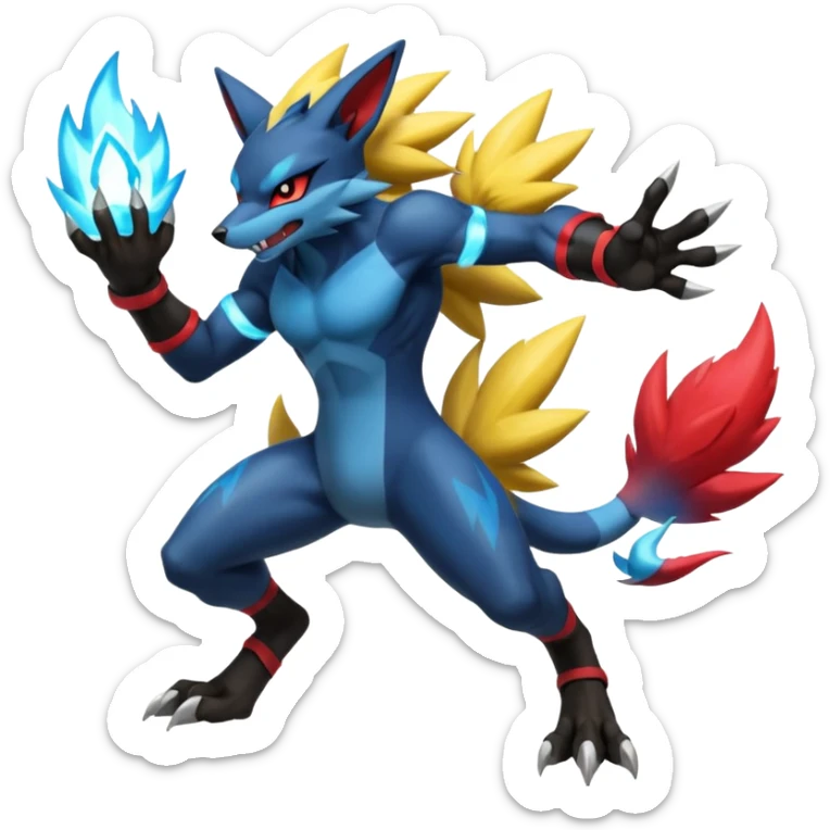 Lucario-Zoroark-Zeraora-Fakémon-hybrid-creature (full body)  sticker