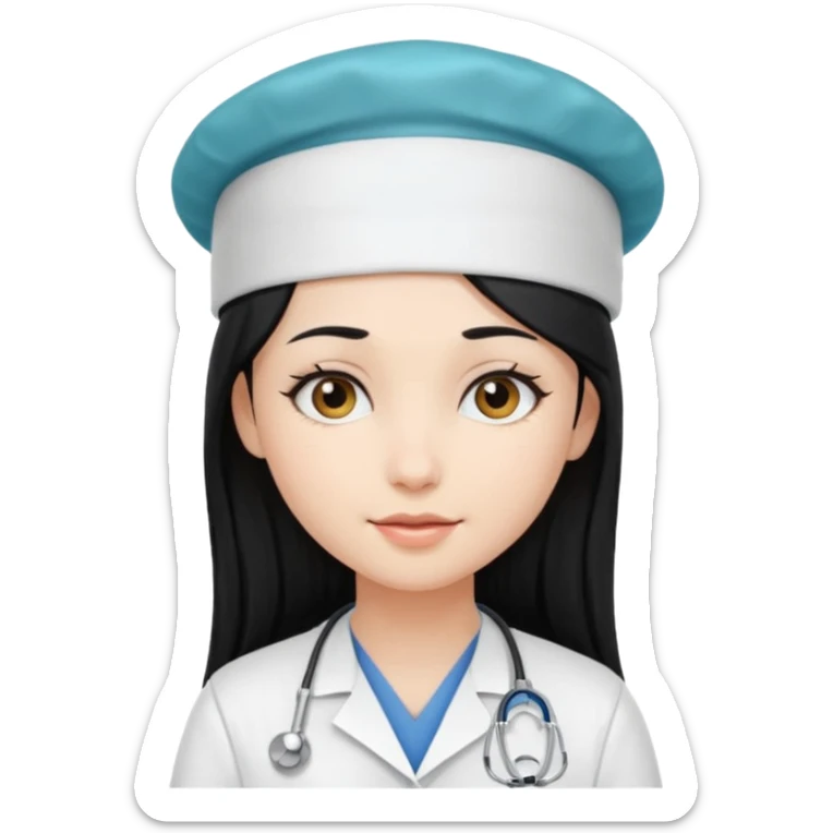 girl with long black hair with medicine degree and the tipical hat sticker