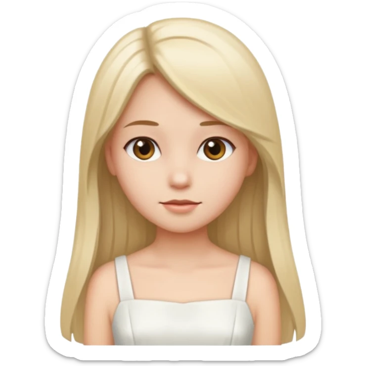 She is girl have a straight hair and she wear dress white sticker